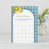 Mediterrane Lemon Brautparty Bingo Game Card Einladung (Stehend Vorderseite)