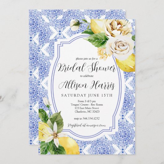 Mediterrane Lemon Bridal Dusche Einladung (Vorne/Hinten)