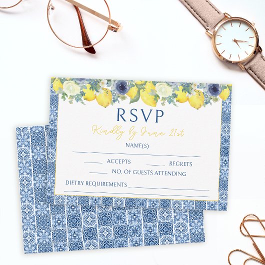Mediterrane Lemon Hochzeit RSVP Antwortkarte