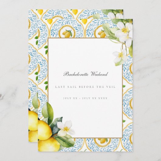 Mediterrane Lemon Tile Bachelorette Wochenende Car Einladung (Vorne/Hinten)