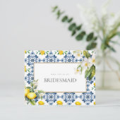 Mediterrane Lemon Tiles Bridesmaid - Vorschlagskar Save The Date (Stehend Vorderseite)