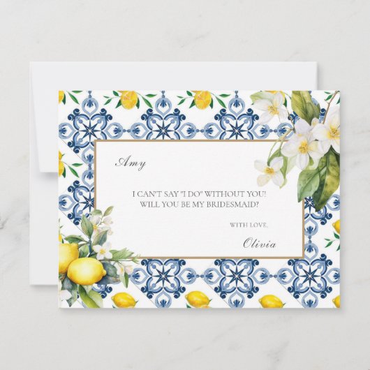 Mediterrane Lemon Tiles Bridesmaid - Vorschlagskar Save The Date (Rückseite)