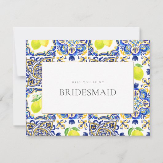 Mediterrane Lemon Tiles Bridesmaid - Vorschlagskar Save The Date (Vorderseite)