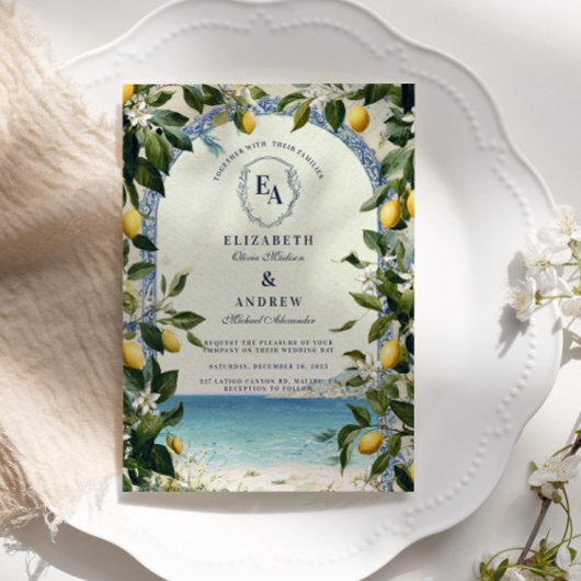 Mediterrane Lemon und Grüne Hochzeit Einladung