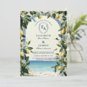 Mediterrane Lemon und Grüne Hochzeit Einladung (Stehend Vorderseite)