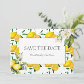 Mediterrane Limone Save the Date Hochzeitskarte (Stehend Vorderseite)