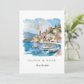 Mediterrane Limone Save the Date Hochzeitskarte Ankündigung (Stehend Vorderseite)