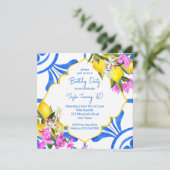 Mediterrane Majolica Fliesen Zitronen Geburtstagsp Einladung (Stehend Vorderseite)