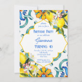 Mediterrane Majolica Fliesen Zitronen Geburtstagsp Einladung (Vorderseite)