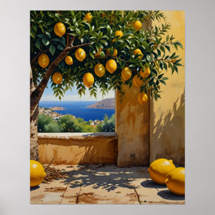 Mediterrane Orangenbäume Landschaft Kunst, Dichtun Poster