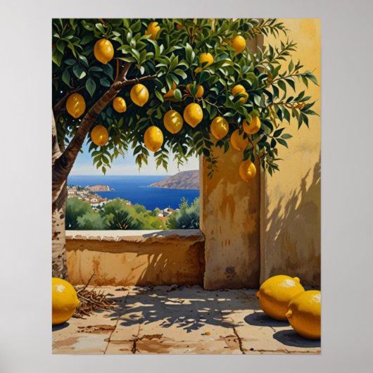 Mediterrane Orangenbäume Landschaft Kunst, Dichtun Poster (Vorne)
