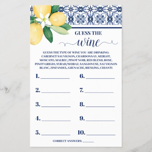 Mediterrane Ratschläge zur Wine Shower Game Card Flyer (Vorne)