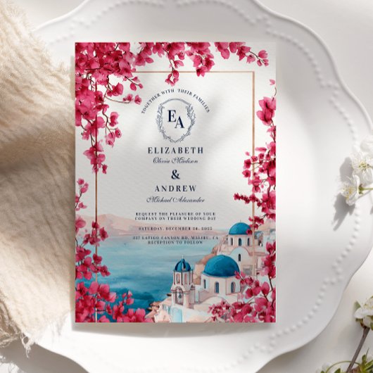 Mediterrane Rosa Blossom Küstenhochzeit Einladung