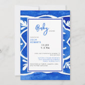 Mediterrane Tile Cobalt Blue Baby Dusche Einladung (Vorderseite)