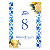 Mediterrane Tile Italia Lemon Wedding Tischnummer (Vorderseite)