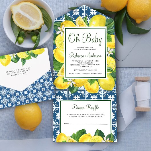 Mediterrane Tile Lemon Orchard Babydusche All In One Einladung