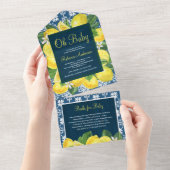 Mediterrane Tile Lemon Orchard Navy Babydusche All In One Einladung (Abreißen)