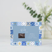 Mediterrane Tile Ultrasound Blue Baby Dusche Einladungspostkarte (Stehend Vorderseite)
