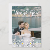 Mediterrane Tile Wasserfarben Lemons Blue Wedding Dankeskarte (Vorderseite)