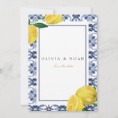 Mediterrane Tiles Save the Date Wedding Card Ankündigung (Vorderseite)