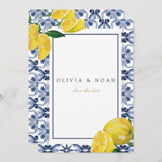 Mediterrane Tiles Save the Date Wedding Card Ankündigung (Vorne/Hinten)