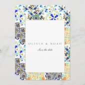 Mediterrane Tiles Save the Date Wedding Card Ankündigung (Vorne/Hinten)