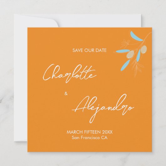 Mediterrane Vögel Hochzeit retten Datum Orange (Vorderseite)