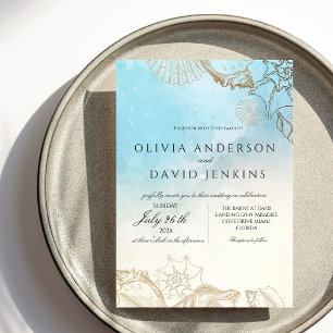 Mediterrane Wasserfarbe Elegante Hochzeit Einladung
