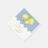 Mediterrane Wasserfarben Lemons Tile Blue Wedding Serviette (Ecke)