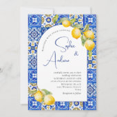 Mediterrane Zitronen Blau Tiles Wedding Foto Einladung (Vorderseite)