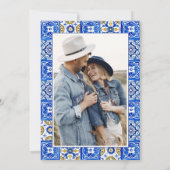 Mediterrane Zitronen Blau Tiles Wedding Foto Einladung (Rückseite)