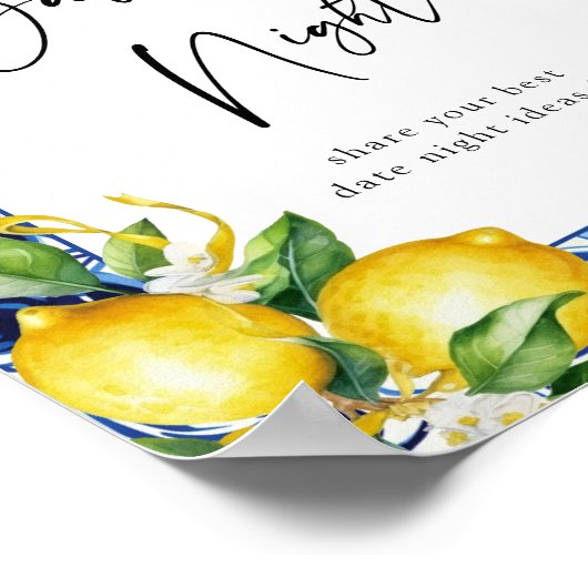 Mediterrane Zitronen Bridal Dusche Datum Nacht Zei Poster (Ecke)