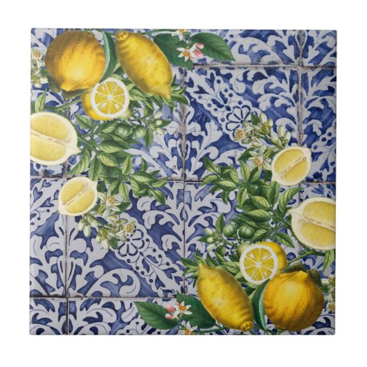Mediterrane Zitronen Sommer Portugiesische Fliesen (Vorderseite)