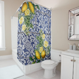 Mediterrane Zitronen Sommer Portugiesische Fliesen Duschvorhang