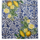 Mediterrane Zitronen Sommer Portugiesische Fliesen Duschvorhang (Vorderseite)