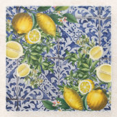 Mediterrane Zitronen Sommer Portugiesische Fliesen Glasuntersetzer (Vorderseite)