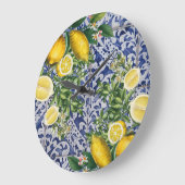 Mediterrane Zitronen Sommer Portugiesische Fliesen Große Wanduhr (Winkel)
