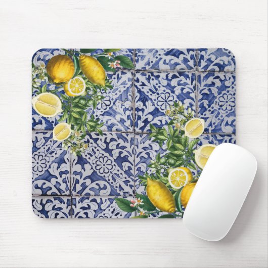 Mediterrane Zitronen Sommer Portugiesische Fliesen Mousepad (Mit Mouse)