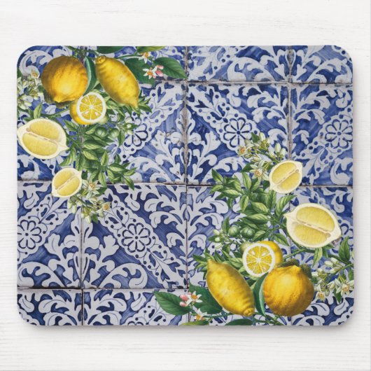 Mediterrane Zitronen Sommer Portugiesische Fliesen Mousepad (Vorne)