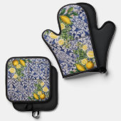 Mediterrane Zitronen Sommer Portugiesische Fliesen Ofenhandschuh & Topflappen-Set (Vorderseite/Rückseite)