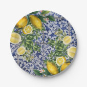 Mediterrane Zitronen Sommer Portugiesische Fliesen Pappteller (Vorderseite)
