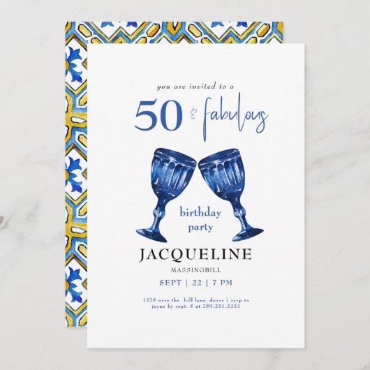 Mediterranean 50 & Fabulous Birthday Party Einladung (Vorne/Hinten)