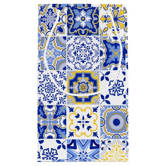 Mediterranean Amalfi Blue Tiles Lemon Vielen Dank Kleine Geschenktüte (Rückseite)