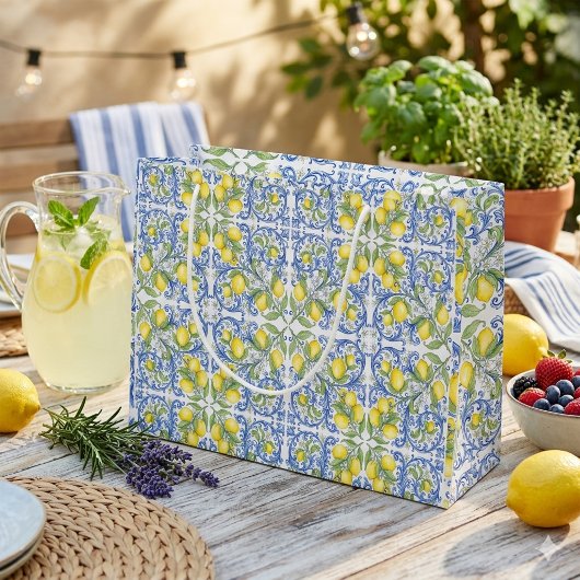 Mediterranean Amalfi Coast Blue Tile Lemon Große Geschenktüte