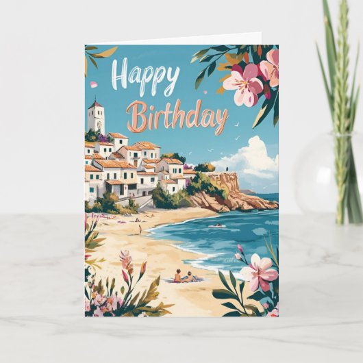 Mediterranean Beach Birthday Card Einladung (Vorderseite)