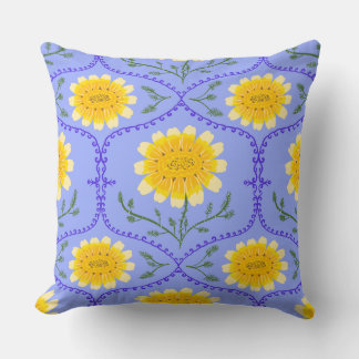Mediterranean Blue and Yellow Floral Greek Flora  Kissen