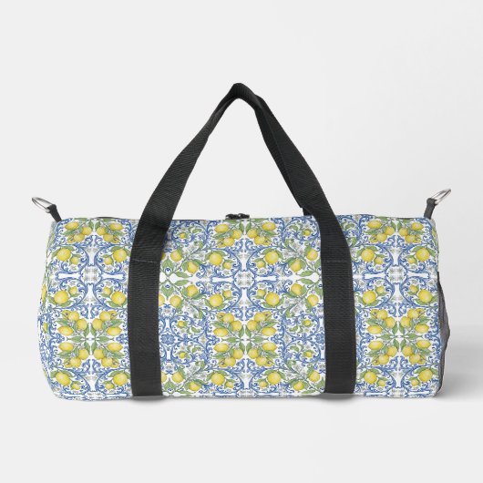 Mediterranean Blue Citrus Lemon Tile Pattern Duffle Bag (Vorderseite)