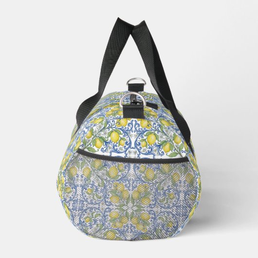 Mediterranean Blue Citrus Lemon Tile Pattern Duffle Bag (Rechts)