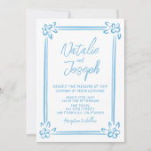 Mediterranean Blue Gezeichnet Italien QR Code Wedd Einladung (Vorderseite)