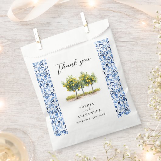 Mediterranean Blue Italian Tiles Lemon Wedding Geschenktütchen (Ausgeschnitten)